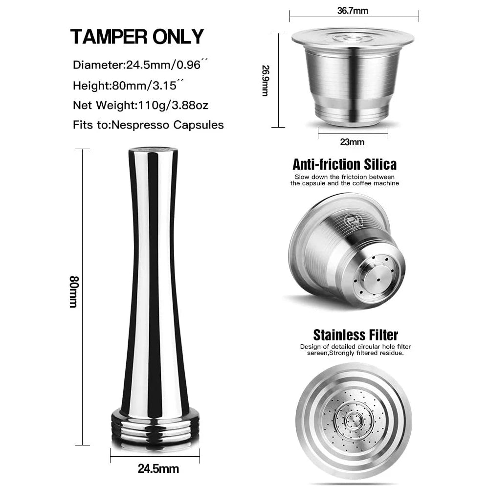 Refillable Reusable Capsule Coffee Filter Pod With Dosing Ring for Nespresso