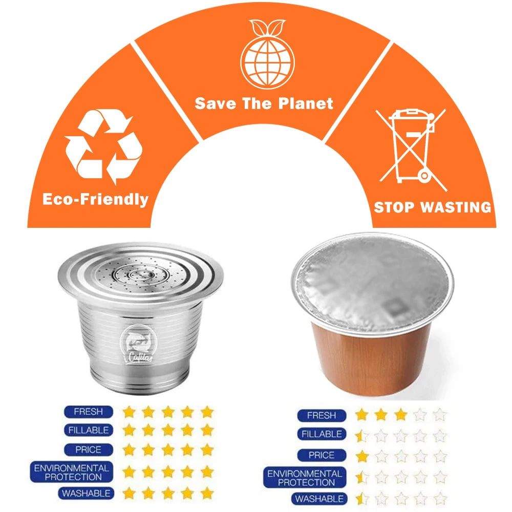 Refillable Reusable Capsule Coffee Filter Pod With Dosing Ring for Nespresso