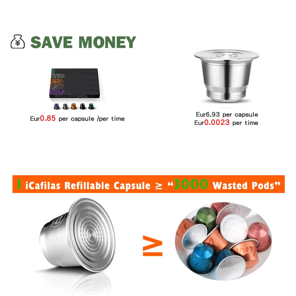 Refillable Reusable Capsule Coffee Filter Pod With Dosing Ring for Nespresso