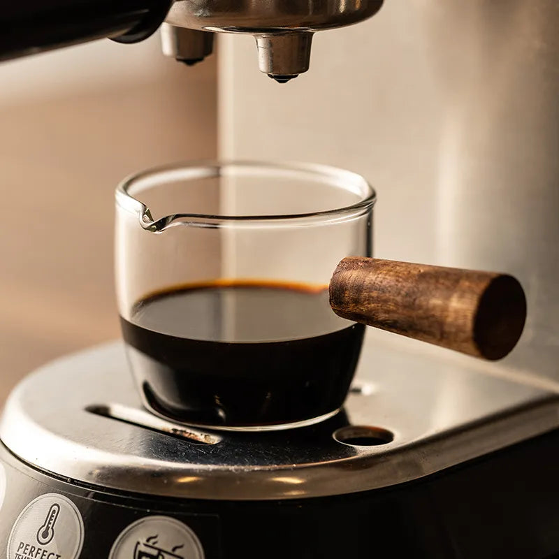 Glass Espresso Shot Glass Wood Handle