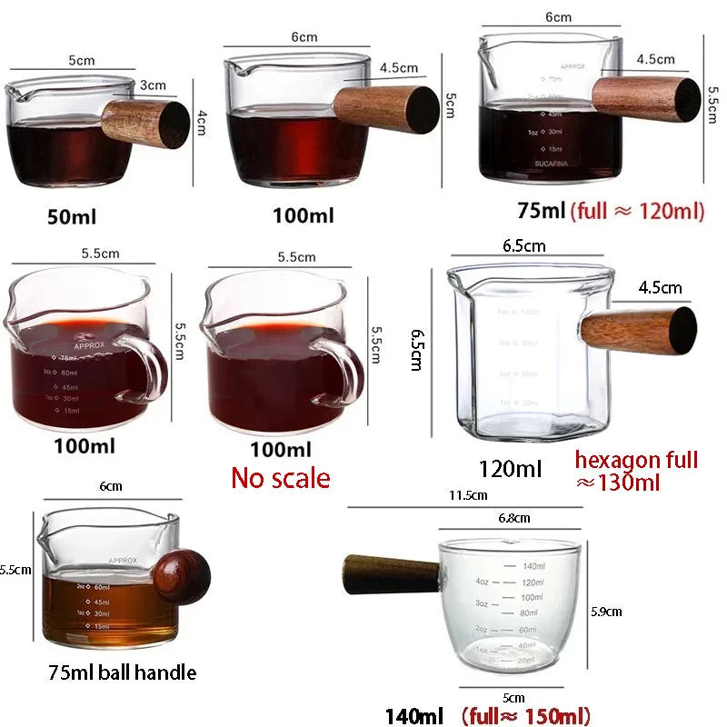 Glass Espresso Shot Glass Wood Handle