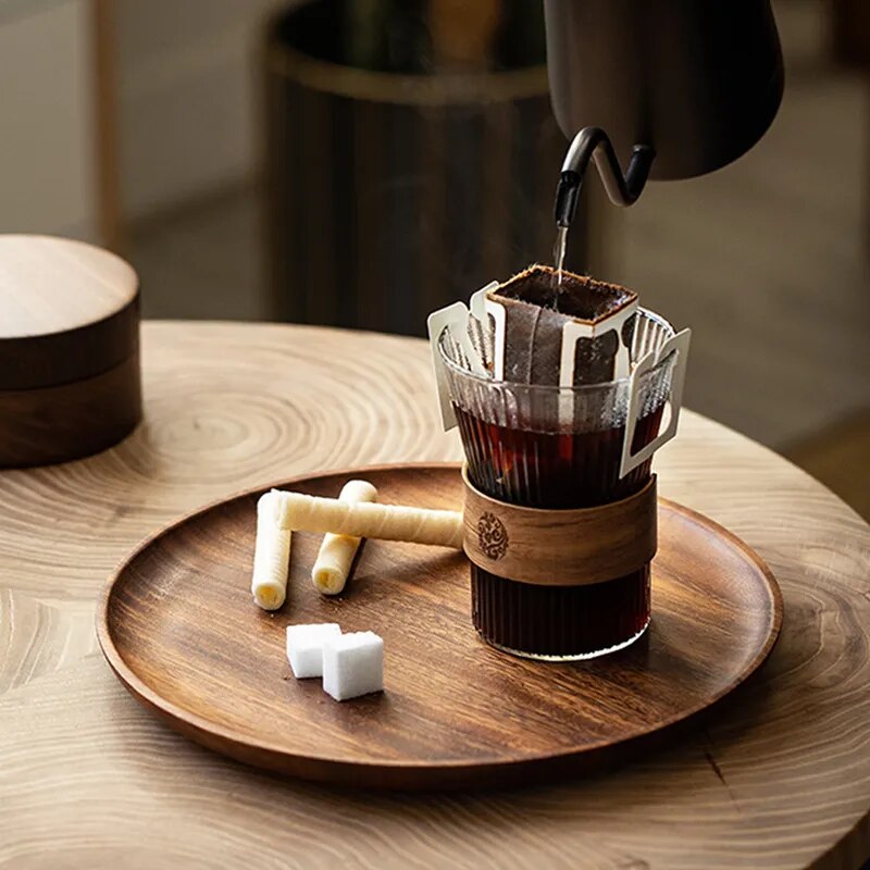 Glass Coffee Mug with Walnut Cup Sleeve