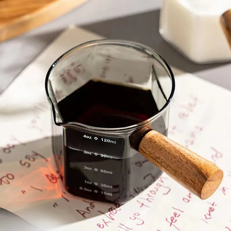 Glass Espresso Shot Glass Wood Handle