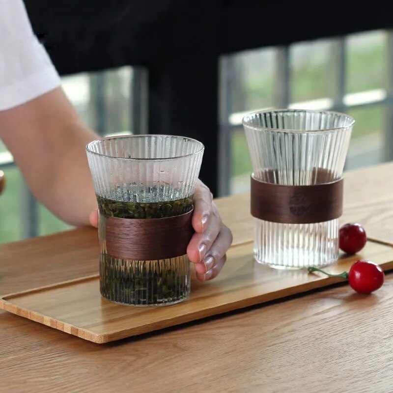Glass Coffee Mug with Walnut Cup Sleeve