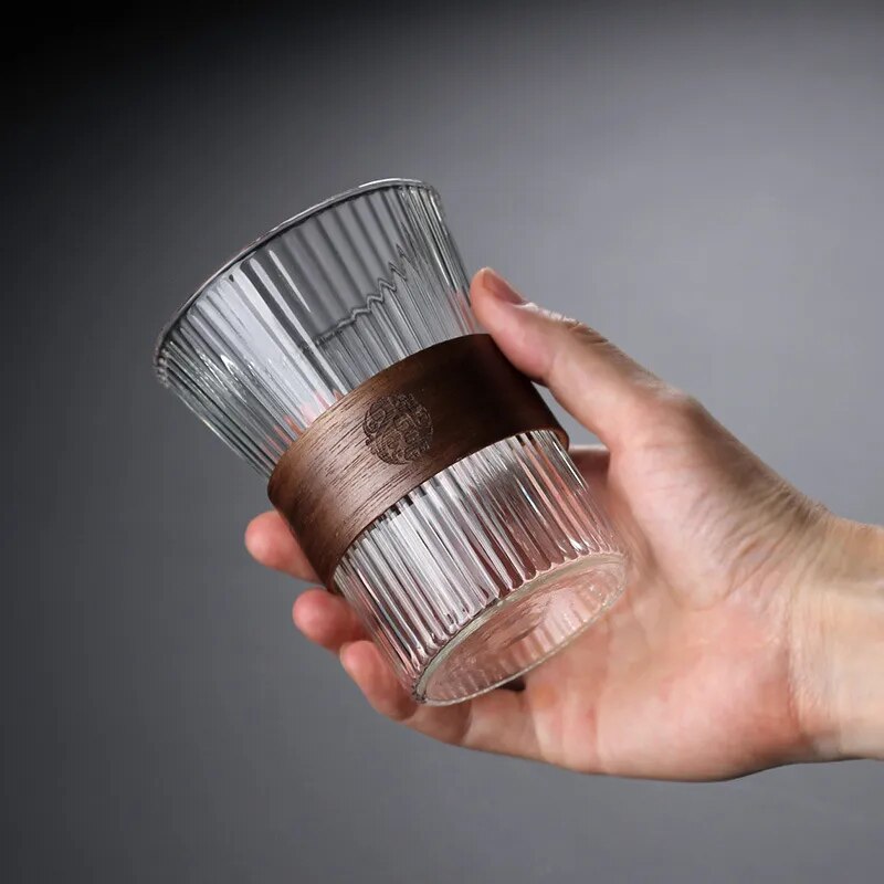 Glass Coffee Mug with Walnut Cup Sleeve