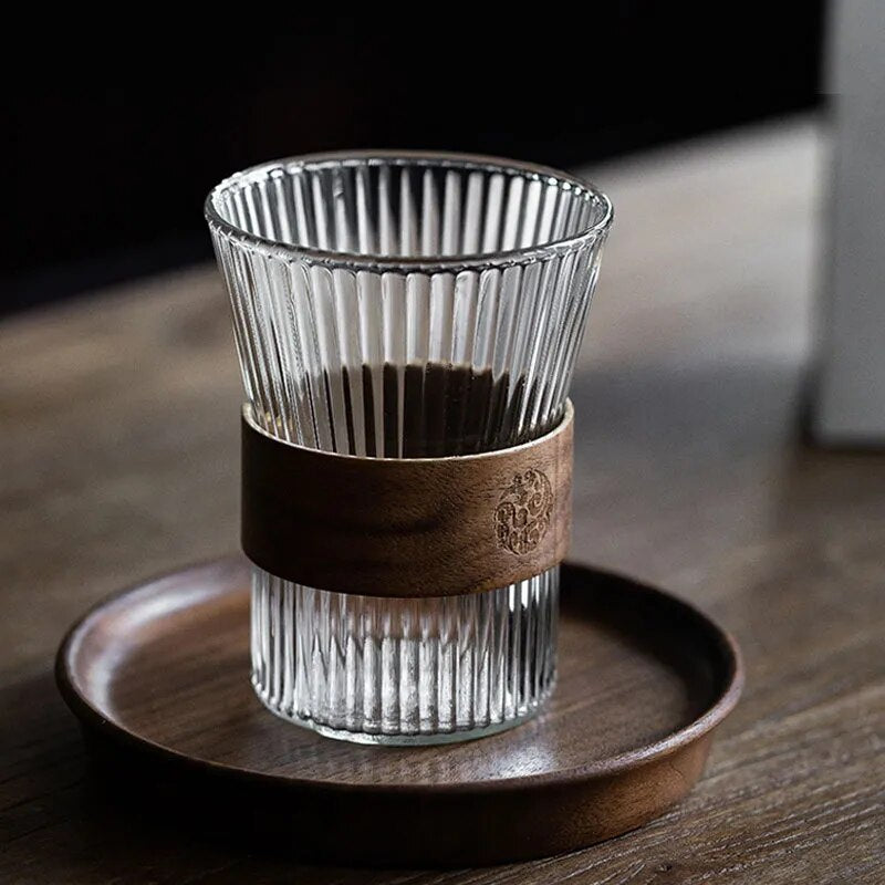 Glass Coffee Mug with Walnut Cup Sleeve