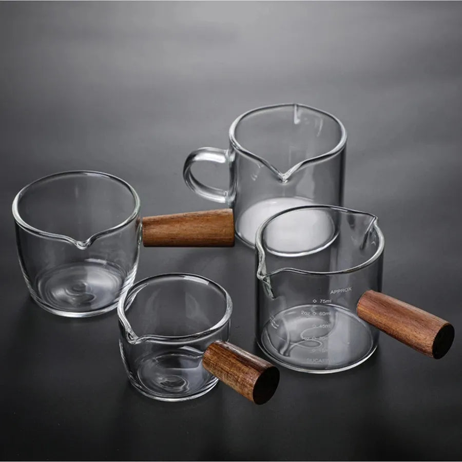 Glass Espresso Shot Glass Wood Handle
