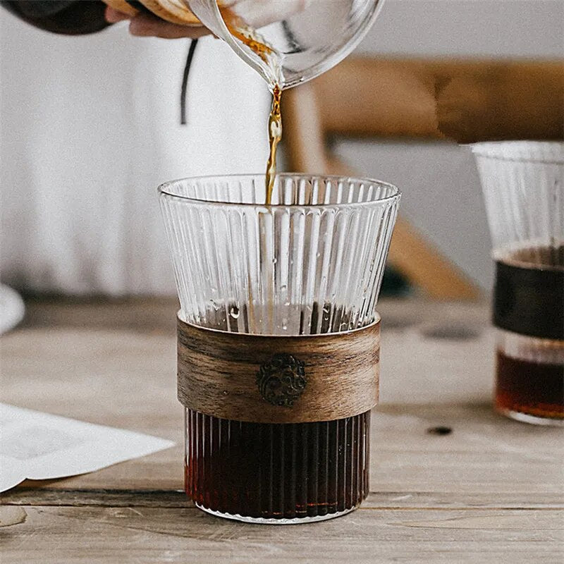 Glass Coffee Mug with Walnut Cup Sleeve