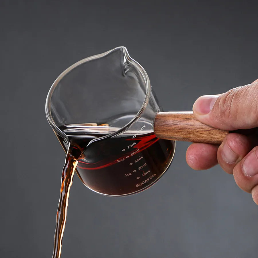 Glass Espresso Shot Glass Wood Handle