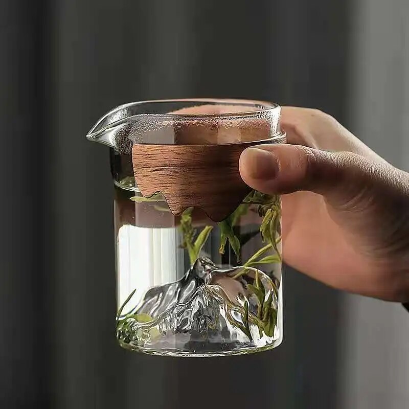 Transparent Heat-Resistant Glass Cup Wood Handle