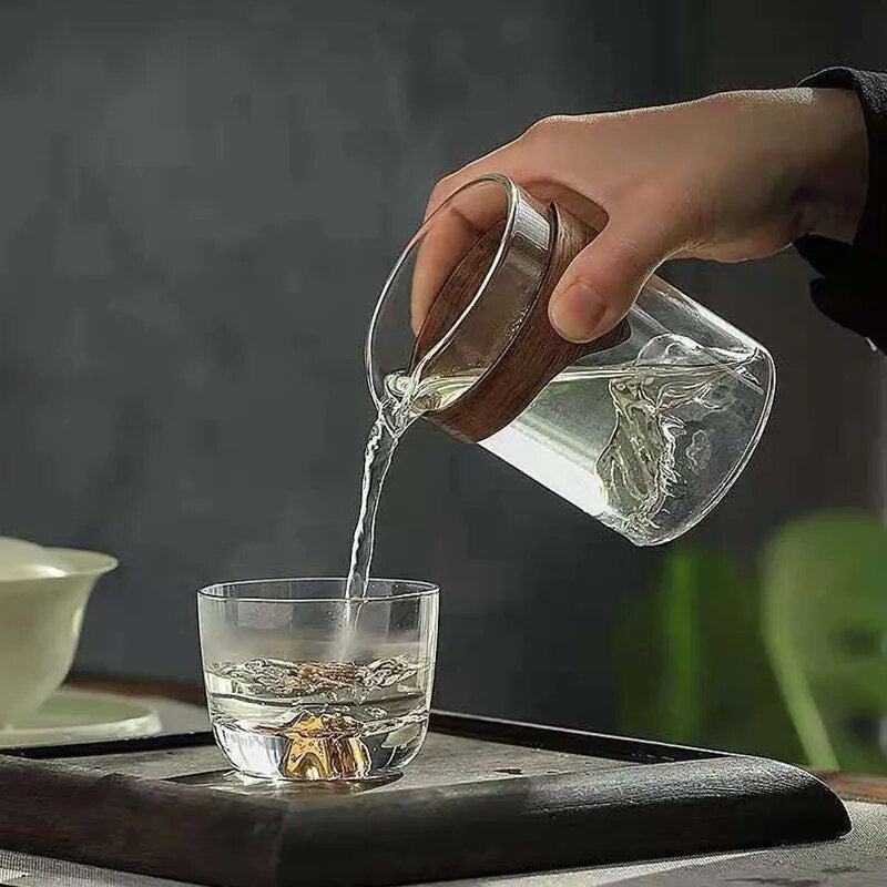 Transparent Heat-Resistant Glass Cup Wood Handle