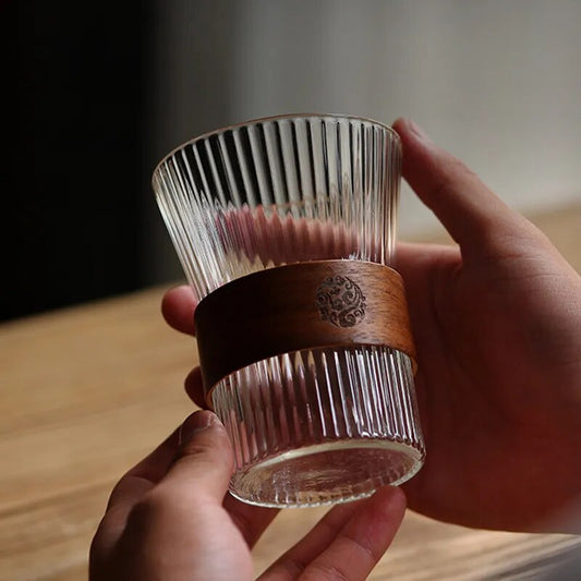 Glass Coffee Mug with Walnut Cup Sleeve
